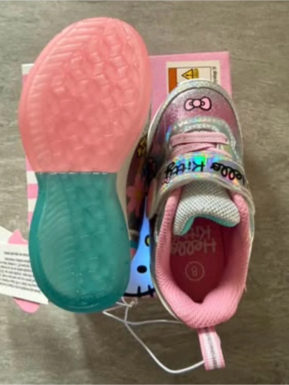Hello Kitty Silver Iris Holographic Kids Light-Up Sneakers with Pink Accents